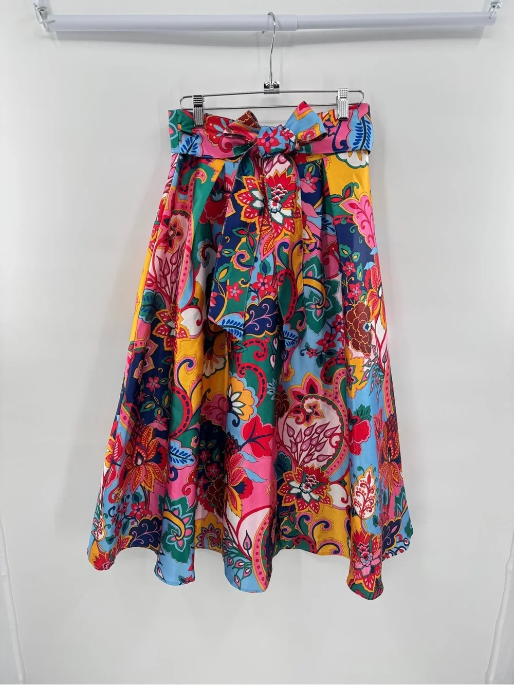 Boho Maximalist Paisley Floral Midi Skirt Colorful Eclectic Statement Piece